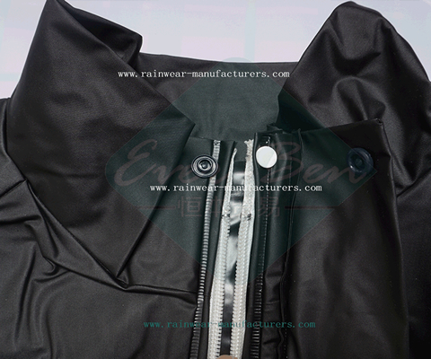 Black shiny raincoat collar heavy rain coat